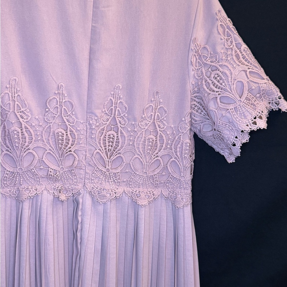 SHEIN Guipure Lace Accordion Pleated Midi Dress in Dusty Pink - Picture 4 of 6